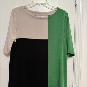 Chico’s Colorblock Short-Sleeve Top in Green, Black & Beige